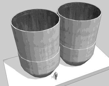 Zwei solcher Tanks beherbergt der Turm oberhalb der fünften Etage